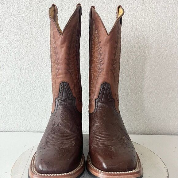 Rod Patrick Mens Cowboy Boots Size 12AA Brown Smooth Ostrich Western Square Toe - Picture 6 of 15